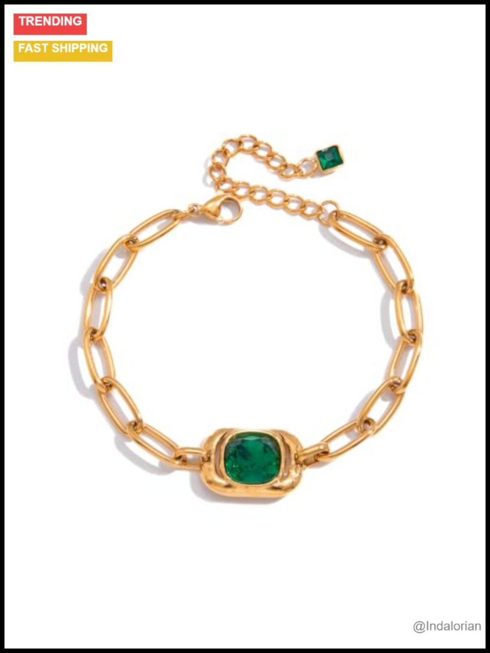 18K Gold Plated Paperclip Chain Bracelet Stainless Steel Statement Jewelry